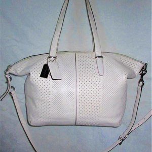 COACH Off White Perforated Stripe Leather Bleecker Cooper Convertible Bag 27913